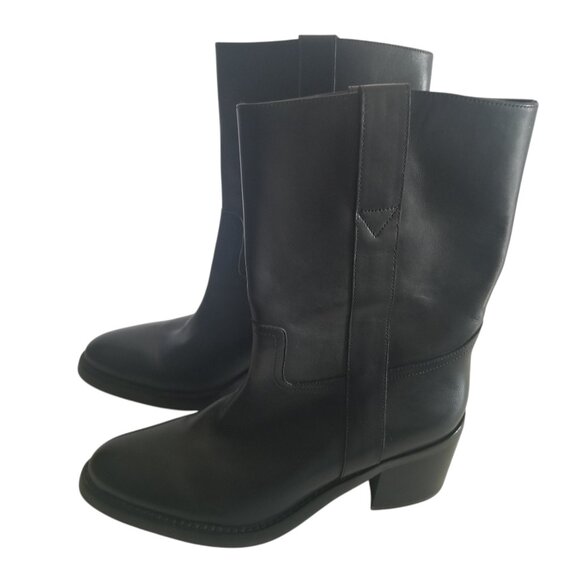 NWOB Jeffrey Campbell Desert-Me Women's Black Leather Mid Calf Boots Sz 6M - Picture 2 of 12